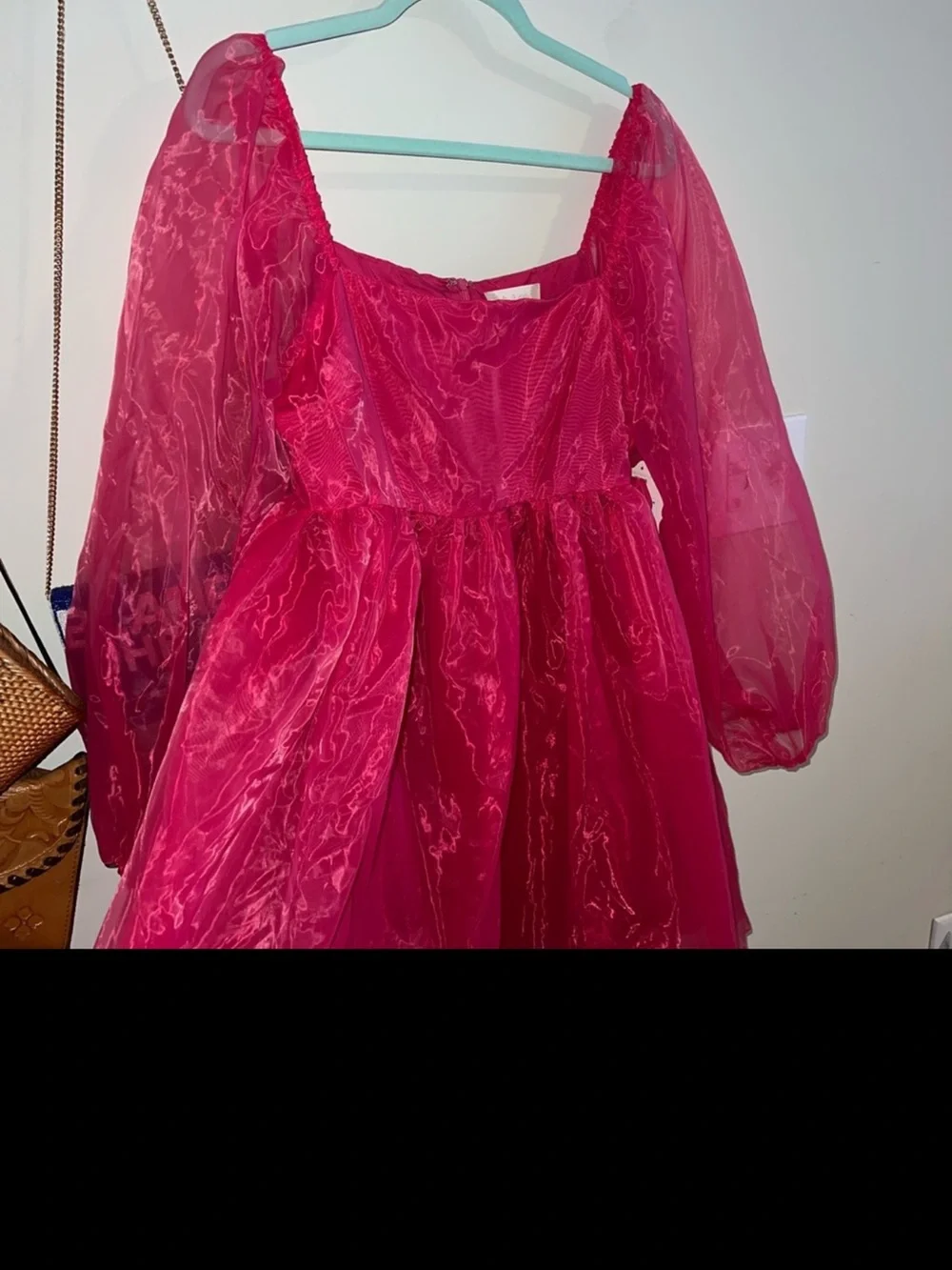 Altar'd State Hot Pink Organza Puff Sleeve Party Dress - Picture 2 of 4